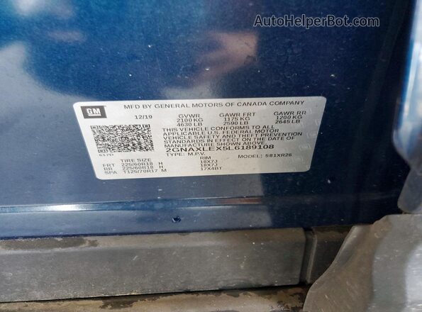 2GNAXLEX5L6189108 2020 CHEVROLET EQUINOX Blue ძრავის განყოფილების ხედი