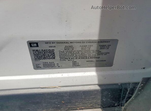 2GNAXLEX9K6140962 2019 CHEVROLET EQUINOX White Շարժիչի բաժամունքի տեսք