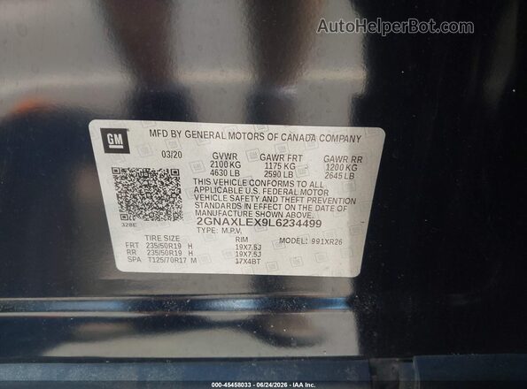 2GNAXLEX9L6234499 2020 CHEVROLET EQUINOX Blue Widok komory silnika