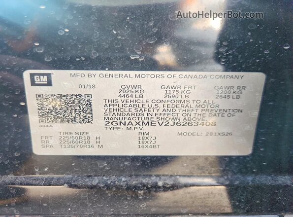 2GNAXMEV2J6263408 2018 CHEVROLET EQUINOX Черный 