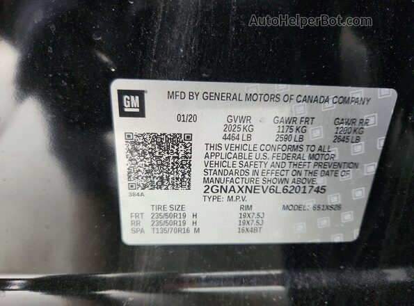 2GNAXNEV6L6201745 2020 CHEVROLET EQUINOX Black Vista interior de 360 grados