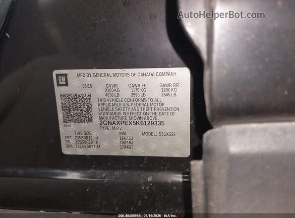 2GNAXPEX5K6129335 2019 CHEVROLET EQUINOX Black Vista del compartimento del motor