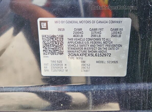 2GNAXPEX5L6152972 2020 CHEVROLET EQUINOX Black 