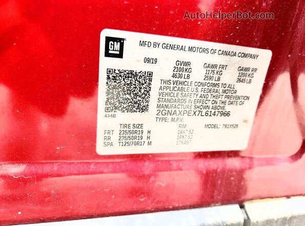 2GNAXPEX7L6147966 2020 CHEVROLET EQUINOX Red Vista interior de 360 grados