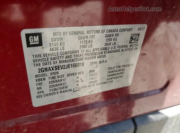 2GNAXSEV2J6166018 2018 CHEVROLET EQUINOX Red Панорамний вид салону 360°