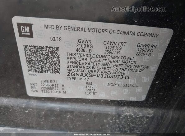 2GNAXSEV3J6307341 2018 CHEVROLET EQUINOX Black Engine compartment view
