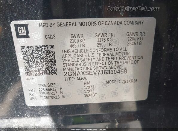 2GNAXSEV7J6330458 2018 CHEVROLET EQUINOX Black 