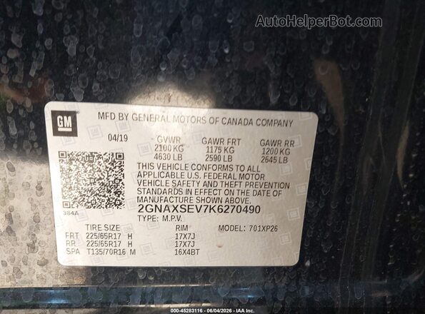 2GNAXSEV7K6270490 2019 CHEVROLET EQUINOX Black Widok komory silnika