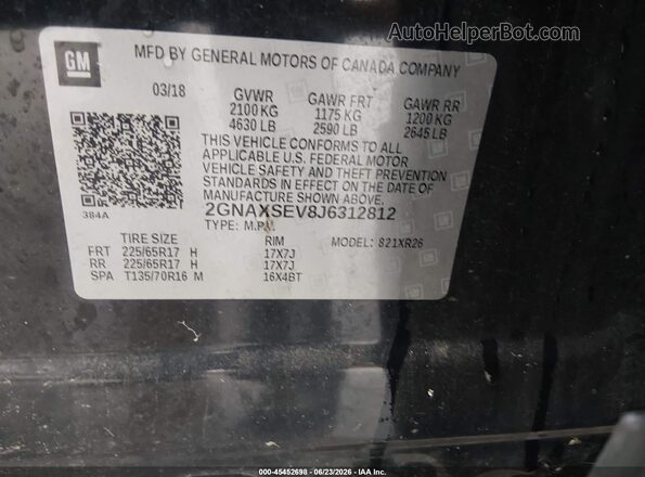 2GNAXSEV8J6312812 2018 CHEVROLET EQUINOX Black Widok komory silnika