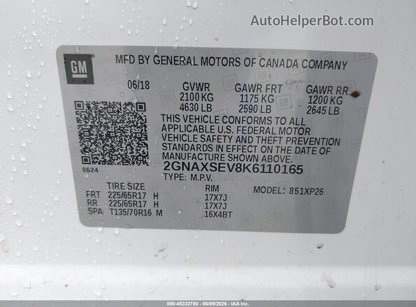 2GNAXSEV8K6110165 2019 CHEVROLET EQUINOX White Շարժիչի բաժամունքի տեսք