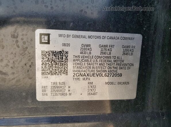 2GNAXUEV0L6272059 2020 CHEVROLET EQUINOX Charcoal Vista de la etiqueta del VIN