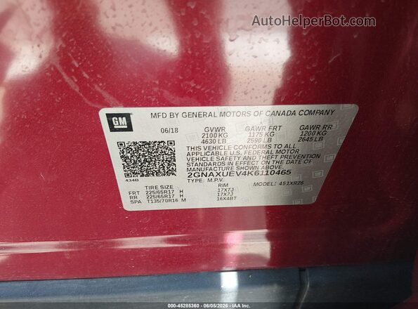 2GNAXUEV4K6110465 2019 CHEVROLET EQUINOX Red Շարժիչի բաժամունքի տեսք