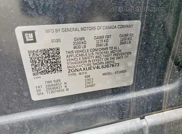 2GNAXUEV4L6267673 2020 CHEVROLET EQUINOX Charcoal VIN sticker view