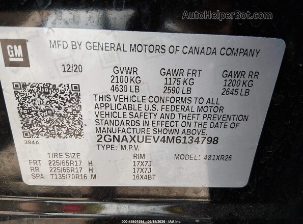 2GNAXUEV4M6134798 2021 CHEVROLET EQUINOX Black Շարժիչի բաժամունքի տեսք