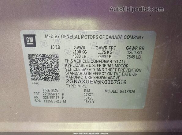 2GNAXUEV5K6167516 2019 CHEVROLET EQUINOX Gold Engine compartment view