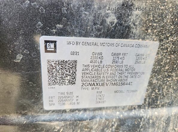 2GNAXUEV7M6156441 2021 CHEVROLET EQUINOX Charcoal 