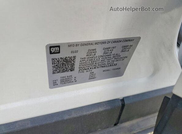 2GNAXUEV7N6118533 2022 CHEVROLET EQUINOX Белый Вид подкапотного пространства