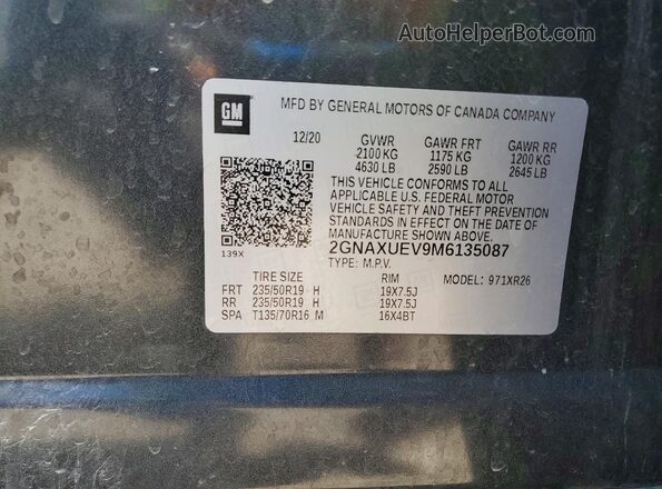 2GNAXUEV9M6135087 2021 CHEVROLET EQUINOX Gray VIN կոդի պիտակի տեսք