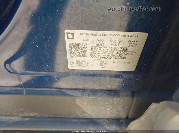 2GNAXVEX3K6186069 2019 CHEVROLET EQUINOX Blue Вид підкапотного простору
