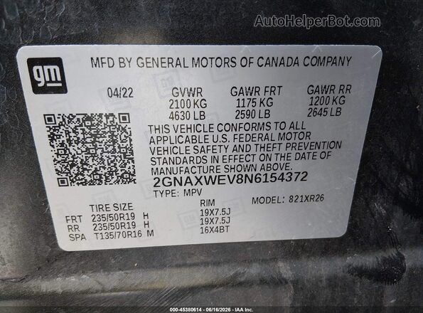 2GNAXWEV8N6154372 2022 CHEVROLET EQUINOX Серебряный Вид подкапотного пространства