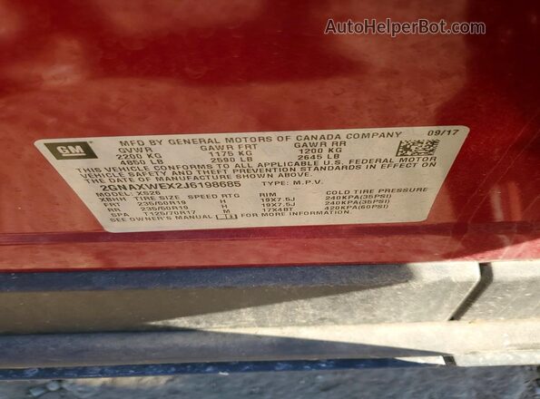 2GNAXWEX2J6198685 2018 CHEVROLET EQUINOX Red Vista interior de 360 grados