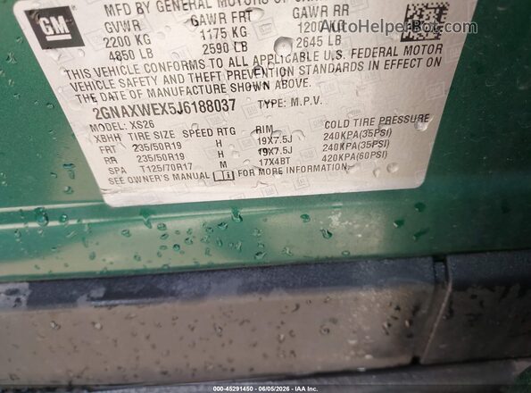 2GNAXWEX5J6188037 2018 CHEVROLET EQUINOX Green 