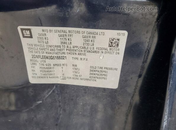 2GNFLEEK0G6166021 2016 CHEVROLET EQUINOX Blue VIN sticker view