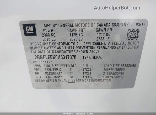 2GNFLEEK0H6317876 2017 CHEVROLET EQUINOX White 