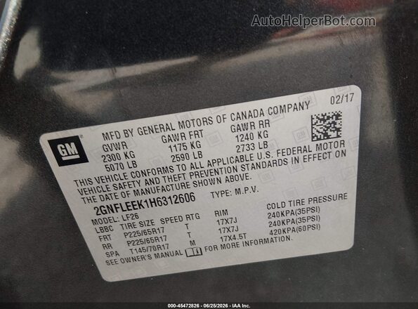 2GNFLEEK1H6312606 2017 CHEVROLET EQUINOX Серый Вид подкапотного пространства