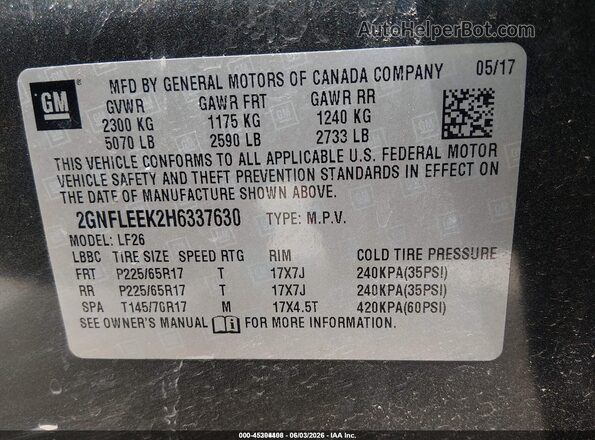 2GNFLEEK2H6337630 2017 CHEVROLET EQUINOX Серый 