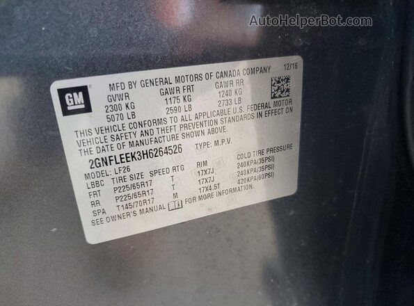 2GNFLEEK3H6264526 2017 CHEVROLET EQUINOX Gray Սալոնի 360 աստիճան տեսք