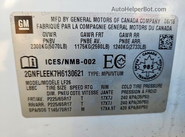2GNFLEEK7H6130621 2017 CHEVROLET EQUINOX White 