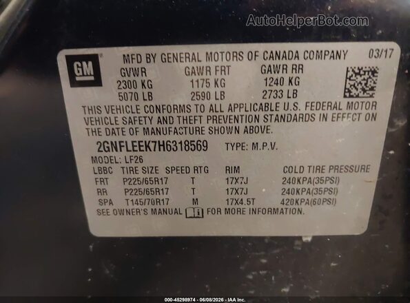 2GNFLEEK7H6318569 2017 CHEVROLET EQUINOX Blue Widok komory silnika