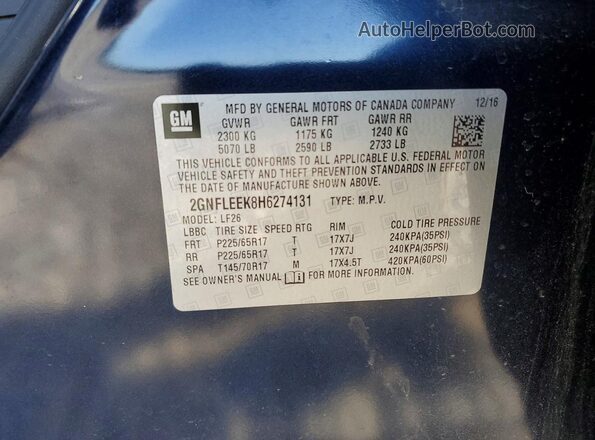 2GNFLEEK8H6274131 2017 CHEVROLET EQUINOX Blue Widok naklejki z numerem VIN