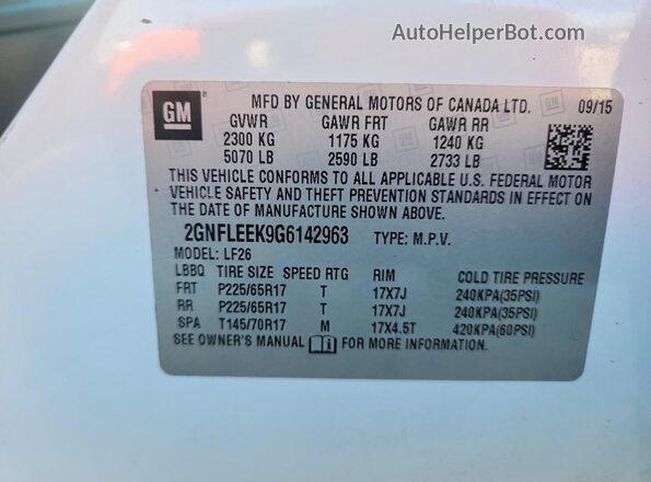 2GNFLEEK9G6142963 2016 CHEVROLET EQUINOX Белый Вид подкапотного пространства