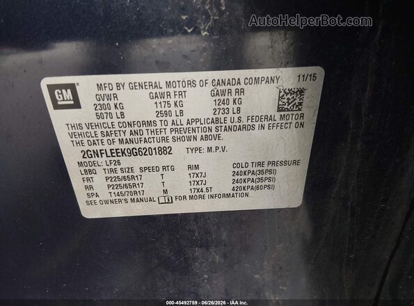 2GNFLEEK9G6201882 2016 CHEVROLET EQUINOX Blue Vista del compartimento del motor