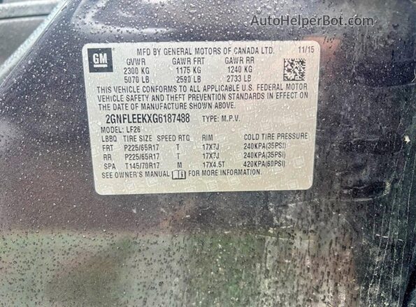 2GNFLEEKXG6187488 2016 CHEVROLET EQUINOX Blue Widok wnętrza z tyłu