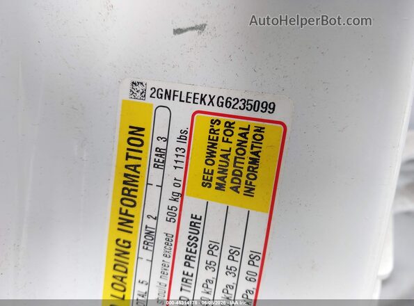 2GNFLEEKXG6235099 2016 CHEVROLET EQUINOX White 