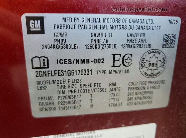 2GNFLFE31G6176331 2016 CHEVROLET EQUINOX Red ძრავის განყოფილების ხედი