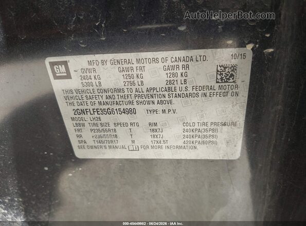 2GNFLFE35G6154980 2016 CHEVROLET EQUINOX Black Շարժիչի բաժամունքի տեսք