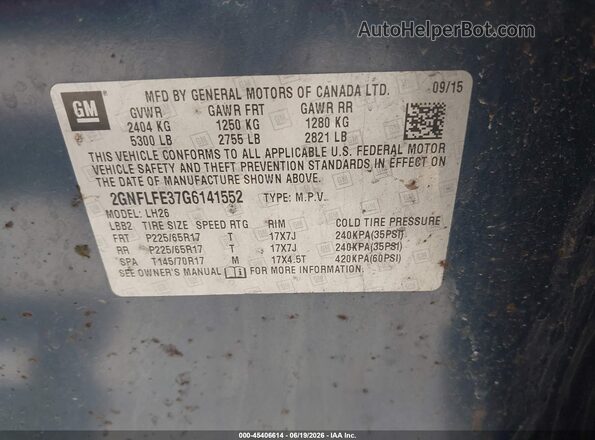 2GNFLFE37G6141552 2016 CHEVROLET EQUINOX Blue Շարժիչի բաժամունքի տեսք