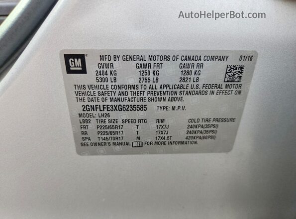 2GNFLFE3XG6235585 2016 CHEVROLET EQUINOX Silver Widok komory silnika