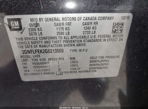 2GNFLFEK2G6213569 2016 CHEVROLET EQUINOX Gray ძრავის განყოფილების ხედი