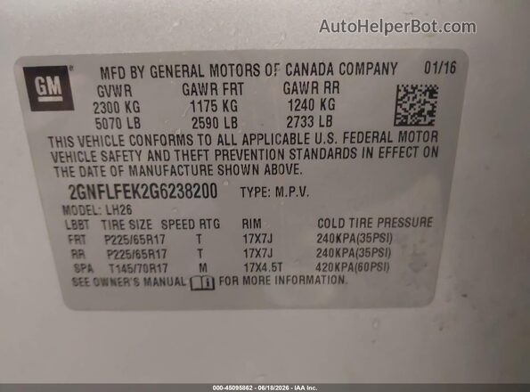 2GNFLFEK2G6238200 2016 CHEVROLET EQUINOX Серый Вид подкапотного пространства