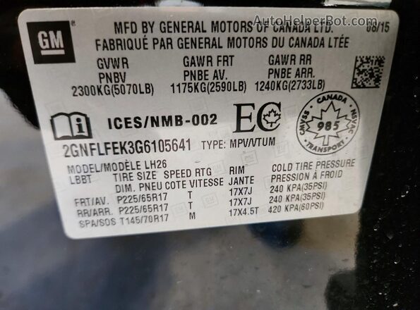 2GNFLFEK3G6105641 2016 CHEVROLET EQUINOX Черный Вид наклейки с VIN-кодом