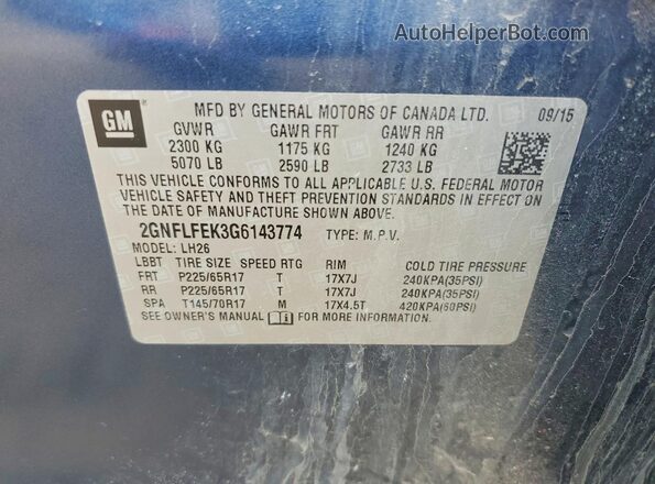 2GNFLFEK3G6143774 2016 CHEVROLET EQUINOX Blue 