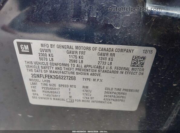 2GNFLFEK3G6227268 2016 CHEVROLET EQUINOX Blue Շարժիչի բաժամունքի տեսք