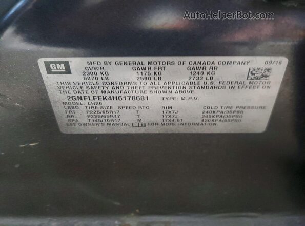 2GNFLFEK4H6178681 2017 CHEVROLET EQUINOX Gray Widok naklejki z numerem VIN