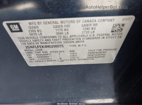 2GNFLFEK4H6298075 2017 CHEVROLET EQUINOX Black Вид підкапотного простору