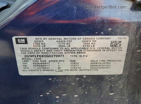 2GNFLFEK5G6279971 2016 CHEVROLET EQUINOX Blue 